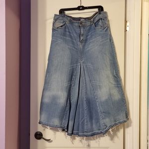 Venezia 18 Denim Distressed Unhemmed Maxi Skirt